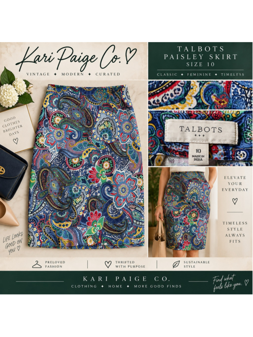 Women's Talbots Paisley Pencil Skirt Size 10 Blue Multi-color F26